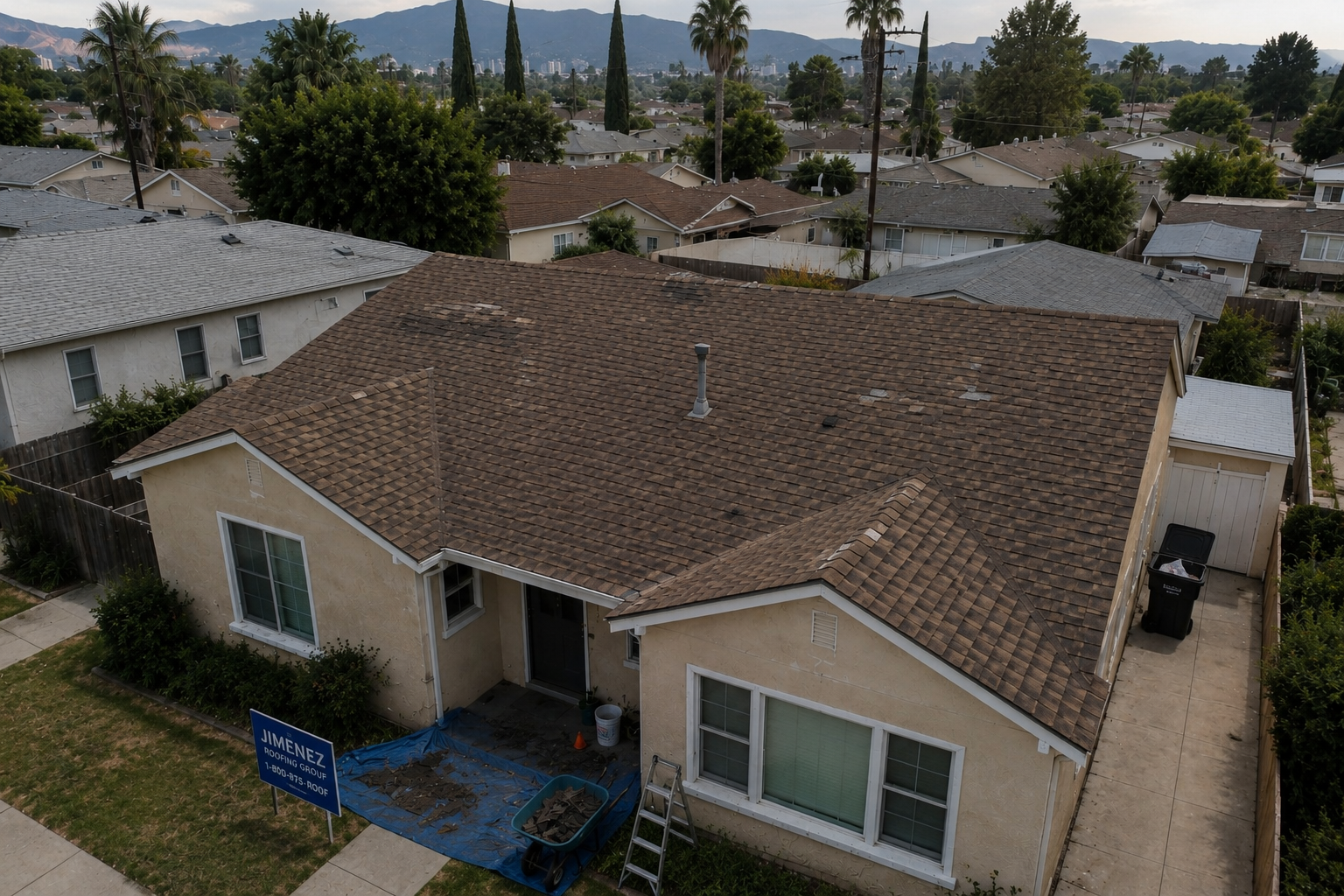 Before roof replacement - damaged and worn roofing