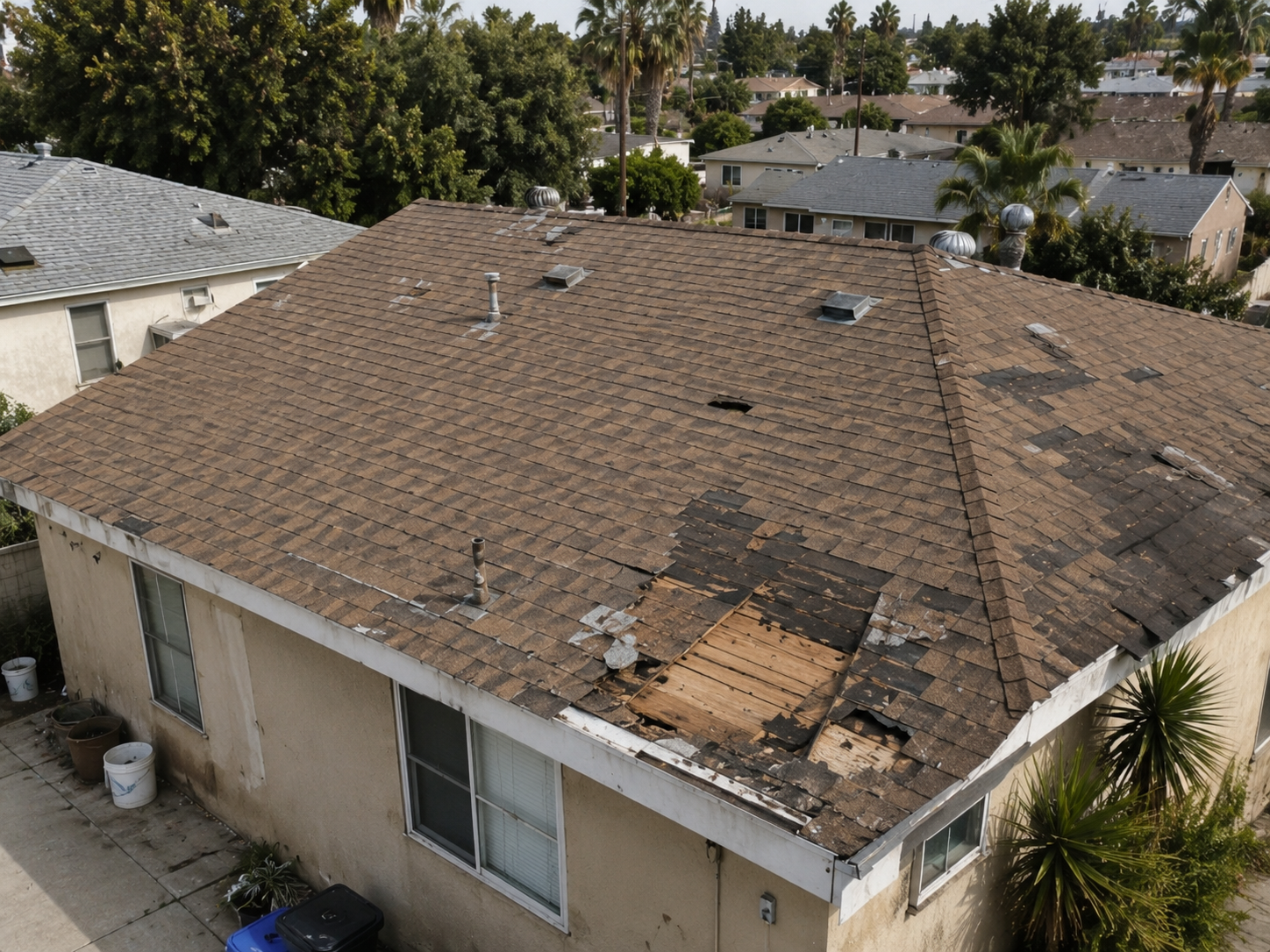 Before roof repair - damaged roofing needing attention